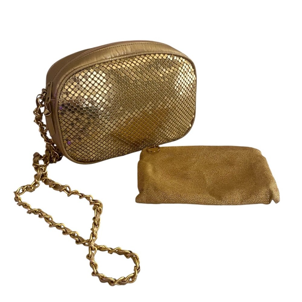 Vintage Purse and Pouch Gold Metallic Sparkle Woven Chain Shoulder Bag Crossbody